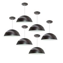 Kit 6 Luminária Pendente Meia Lua 50cm Interior Branco Brilho Com Fiação 110/220v