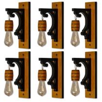 Kit 6 Luminárias de Parede Arandela Colonial Barril em Madeira Maciça Retrô Vintage Rústica Ideal para Sítios Pergolados Chácaras Chalé