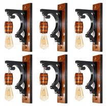 Kit 6 Luminárias de Parede Arandela Colonial Barril em Madeira Maciça Retrô Vintage Rústica Ideal para Sítios Pergolados Chácaras Chalé