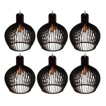 kit 6 Luminarias Grandes de Teto Pendente Cor Preto De Madeira 28 x 34 cm kit 6 Luminarias Grandes de Teto Pendente Cor Preto De Madeira 28 x 34 cm