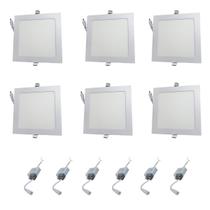 Kit 6 Luminárias LED Embutir 12w Quadrada Branco Frio 6500k Plafon