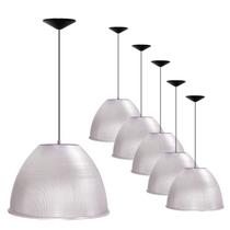 Kit 6 Luminárias Para Galpão Industrial 16 Pol 40cm Cristal Cabo 1,1M