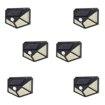 Kit 6 Luminárias Solar De Parede 100 Leds Sensor Presença