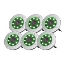 Kit 6 Luminárias Spot Solar Cromado ZON Verde Automática para Decoração de Jardim em LED
