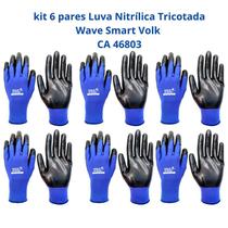 Kit 6 Luvas Proteção Nitrílica Tricotada Wave Smart Volk CA 46803
