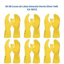 Kit 6 Luvas Segurança Látex Amarela Verniz Silver Limpeza Volk CA 16312 Kit 6 Luvas Segurança Látex Amarela Verniz Silver Limpeza Volk CA 16312