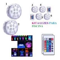 Kit 6-luz Piscina Led Rgb Colorida+controle Remoto