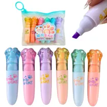 Kit 6 Marca Texto Caneta Marcadora Gatinho Material Escolar