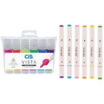 Kit 6 Marca Texto Vista + Marcadores Flow 2 Pontas Cis