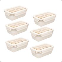 Kit 6 Marmita Hermética com talheres de bambu e PP off white 1,1L Kit 6 Marmita Hermética com talheres de bambu e PP off white 1,1L