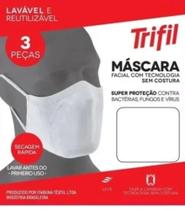 Kit 6 Máscaras De Proteção Trifil Fit Antimicrobial Lavável branca