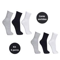 Kit 6 meias masculina cano alto algodão lisa confortável - Filó Modas