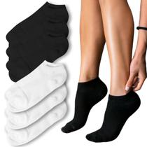 Kit 6 Meias Soquetes Curtas Feminina Cano Baixo Branca Preta