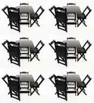 KIT 6 Mesas 7070 24 Cadeiras Dobráveis em Madeira KIT 6 Mesas 7070 24 Cadeiras Dobráveis em Madeira