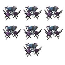 Kit 6 Mesas de Madeira Dobrável Preto 70x70 com 4 Cadeiras Dobráveis Roxo Kit 6 Mesas de Madeira Dobrável Preto 70x70 com 4 Cadeiras Dobráveis Roxo