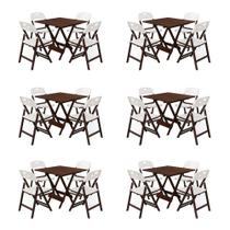 Kit 6 Mesas Dobráveis Elegance 4 Lugares MDF com Cadeiras Polipropileno Imbuia Mega Madeira Kit 6 Mesas Dobráveis Elegance 4 Lugares MDF com Cadeiras Polipropileno Imbuia Mega Madeira