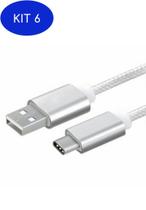 Kit 6 Micro CABO USB TIPO C / 1 Metros De Cabo - Branco