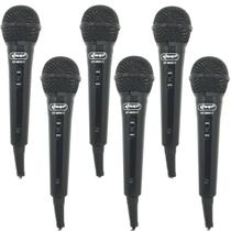 Kit 6 Microfones Dinâmico c/ Fio P10 P2 Cabo 2,8 Metros Karaokê e Caixa de Som Knup KP-M0011 Preto