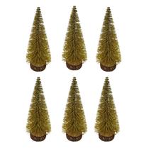 Kit 6 Mini Arvore Natal Dourada 15cm Enfeite Mesa Natalino