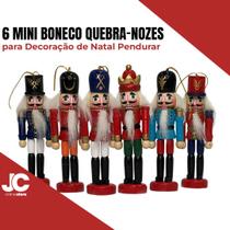 Kit 6 Mini Boneco Quebra-Nozes para Decoração Festa Enfeite de Natal para Pendurar Soldado Madeira