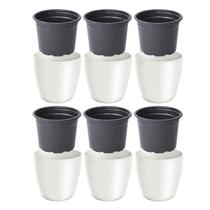 Kit 6 Mini Cachepô Elegance Decorativo Cachepo de Centro de Mesa Pequeno + 6 Pote Vaso NP06 Preto - Nutriplan