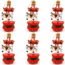 Kit 6 Mini Carrossel De Madeira De Natal Enfeite Decoração Arvore Jardim Casa bolas