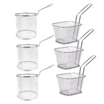 Kit 6 Mini Cesto Fritura Servir Porções Batata 10 e 8cm Inox