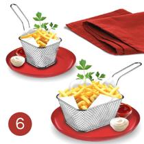 Kit 6 Mini Cestos Servir e Decorar Restaurantes Porções Batata Nuggets Comidas