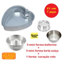 Kit 6 Mini Forminhas Forma Pequena Bolo Baby Piscina Pudim Mini e 1 Forma Coração Reto