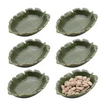Kit 6 Mini Petisqueira Travessa Folha Decorativa de Cerâmica Banana Leaf Verde Lyor 16x12x4cm