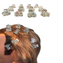 kit 6 mini piranha presilha strass brilhoso de cabelo metal