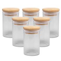 Kit 6 Mini Porta Mantimento Vidro Borossilicato Pote Tampa Hermética Bambu 90ml - Wolff Kit 6 Mini Porta Mantimento Vidro Borossilicato Pote Tampa Hermética Bambu 90ml - Wolff