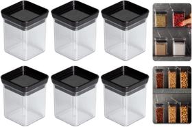 Kit 6 Mini Potes Hermético Empilhável Cozinha Temperos 180 ml, Paramount Cor:Preto