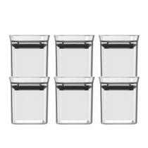 Kit 6 Mini Potes Herméticos Block Porta Temperos Transparente Condimentos Empilháveis 150ml Quadrado