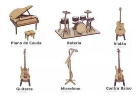 Kit 6 Miniatura Instrumentos Musicais Piano Guitarra Mdf