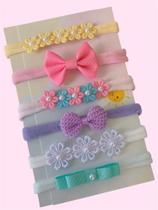 Kit 6 Modelos Lacinhos Faixinhas Bella Macio Tiara Bebês RN