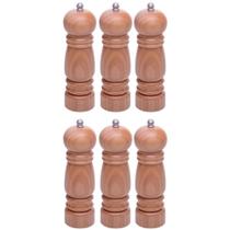 Kit 6 Moedores de Sal Pimenta 5x17cm Bambu Lyor Manual Triturador Temperos Buffet Restaurante Cozinha