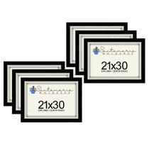Kit 6 Molduras Porta Diploma Certificado A4 21x30 Preto Kit 6 Molduras Porta Diploma Certificado A4 21x30 Preto
