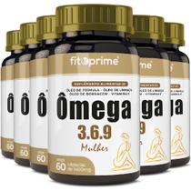 Kit 6 Ômega 3-6-9 Mulher Prímula Linhaça Borragem Vitamina E 60 Cápsulas Fitoprime