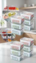 Kit 6 Organizador Geladeira C/ Cesto Drenagem 1,36L Kit 6 Organizador Geladeira C/ Cesto Drenagem 1,36L