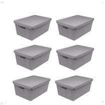 Kit 6 Organizador Juta Cinza 15 Litros Caixa Com Tampa