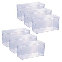 Kit 6 Organizador Multiuso 10x20cm transparente para Geladeira Armário cozinha banheiro despensa alça plasutil etc