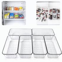 Kit 6 Organizadores Acrílico Transparente Multiuso Gaveta Maquiagem Banheiro Geladeira