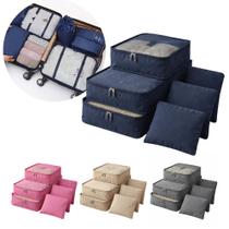 Kit 6 Organizadores Mala Viagem Bagagem Necessaire com Ziper e Tela Cores Sortidas