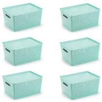 Kit 6 Organizadores Rattan Grande Cesto Verde C/ Tampa 36CM