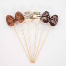 Kit 6 Ovos de Páscoa Enfeite Decorativo Chocolate com Haste