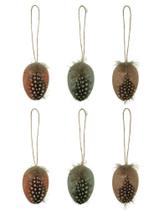 KIT 6 OVOS DE PASCOA PARA PENDURAR COLORIDOS C/ PENAS 6cm