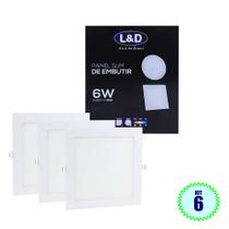 Kit 6 Painel Plafon LED 6w Quadrado Embutir Branco Frio Luminária 204