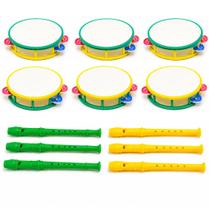 Kit 6 Pandeiro 6Flauta Infantil Brasil Festa Copa Criança Musical Lembrancinha Recreação Educativo