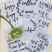 Kit 6 Panos de Prato Copa Master Premium Branco Frases em Silk - Amor Onde For + Celebre a Vida